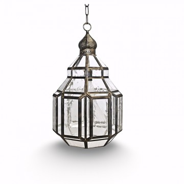 Farol granadino artesanal 75483 de metal envejecido y cristal decorativo con diseño árabe tradicional