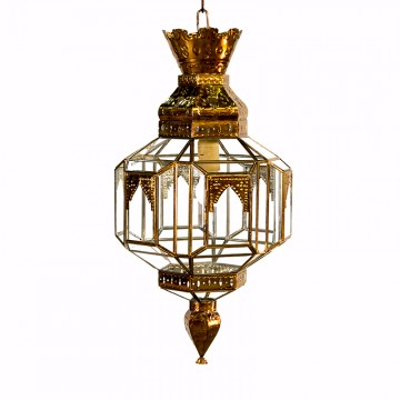 Farol colgante granadino artesanal 75631 de metal envejecido y cristal transparente con diseño