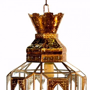 Farol colgante granadino artesanal 75631 de metal envejecido y cristal transparente parte superior