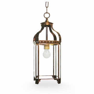 Farol colgante granadino artesanal 75200 de metal envejecido y cristal transparente con diseño árabe tradicional