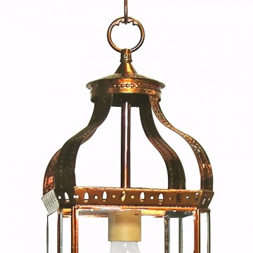 Farol colgante granadino artesanal 75200 de metal envejecido y cristal transparente con diseño árabe tradicional parte superior