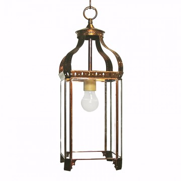 Farol colgante granadino artesanal 75200 de metal envejecido y cristal transparente con diseño
