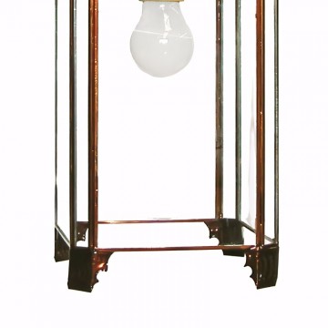 Farol colgante granadino artesanal 75200 de metal envejecido y cristal transparente con diseño árabe tradicional parte inferior