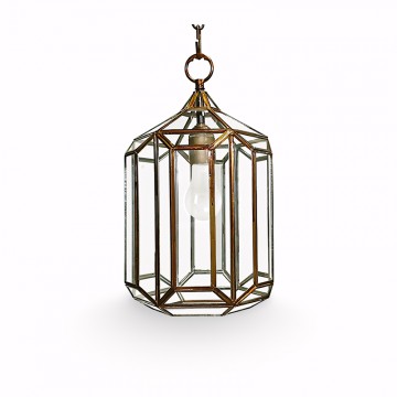 Farol colgante granadino artesanal 70060 de metal envejecido y cristal transparente diseño andalusí