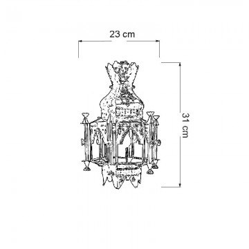 Farol moruno granadino artesanal 75030 con chapa repujada y corona superior en metal y cristal medida 0