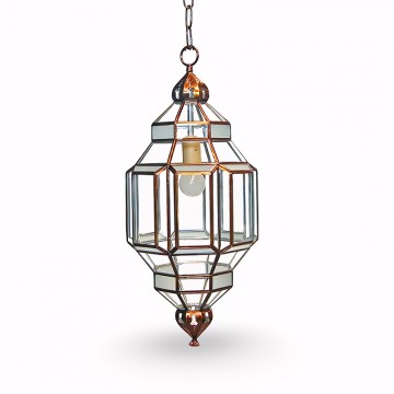 Farol moruno granadino artesanal 75193 de gran tamaño en metal y cristal transparente opal