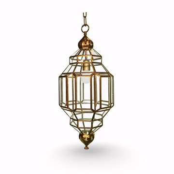 Farol moruno granadino artesanal 75192 de metal y cristal con acabado envejecido