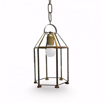 Farol granadino artesanal 75400 de metal y cristal con acabado envejecido