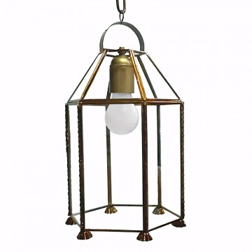 Farol granadino artesanal 75400 de metal y cristal transparente con acabado envejecido