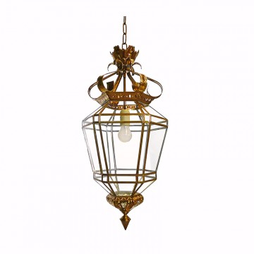 Farol granadino artesanal 75901 de metal repujado y cristal con acabado envejecido