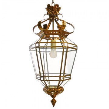 Farol granadino artesanal 75901 de metal repujado y cristal transparente