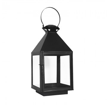Farol decorativo artesanal 75740 de metal negro con cristal transparente