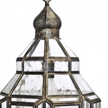 Farol granadino artesanal 75483 de metal envejecido y cristal parte superior