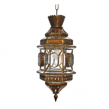 Farol Granadino Artesanal 75071 de Cristal y Metal Repujado