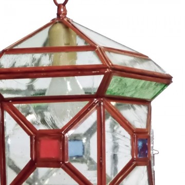 Farol granadino artesanal 71161 de metal rojo inglés y cristal catedral gótica parte superior-