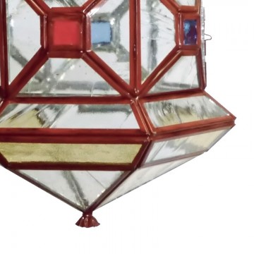 Farol granadino artesanal 71161 de metal rojo inglés y cristal catedral gótica parte inferior