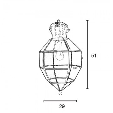 Farol colgante granadino artesanal 75682 con remate superior en forma de corona, metal y cristal tamaño 2