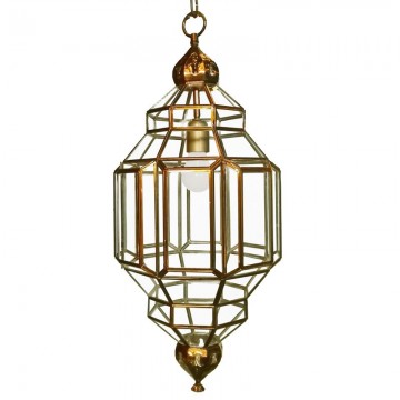 Farol moruno granadino artesanal 75192 de metal y cristal transparente con acabado envejecido