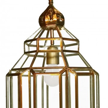 Farol moruno granadino artesanal 75192 de metal y cristal con acabado envejecido parte superior