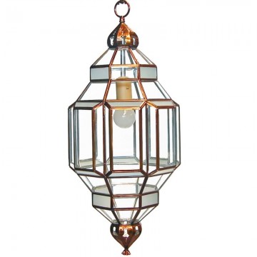 Farol moruno granadino artesanal 75193 de gran tamaño en metal y cristal transparente opal parte central