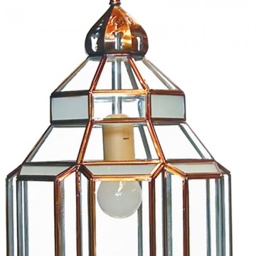 Farol moruno granadino artesanal 75193 de gran tamaño en metal y cristal transparente opal parte superior