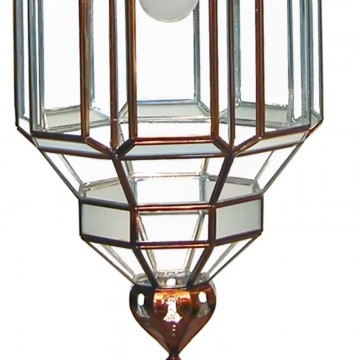 Farol moruno granadino artesanal 75193 de gran tamaño en metal y cristal transparente opal parte inferior