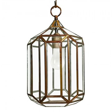 Farol colgante granadino artesanal 70060 de metal envejecido y cristal transparente