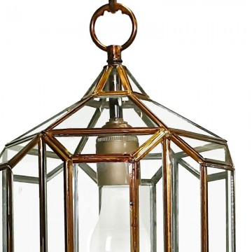 Farol colgante granadino artesanal 70060 de metal envejecido y cristal transparente parte superior