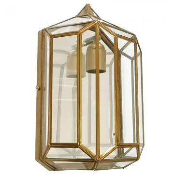 Aplique granadino artesanal 70240 de metal envejecido, cristal transparente y chapa espejo