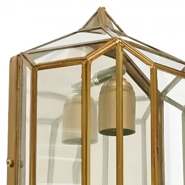 Aplique granadino artesanal 70240 de metal envejecido, cristal transparente y chapa espejo parte superior